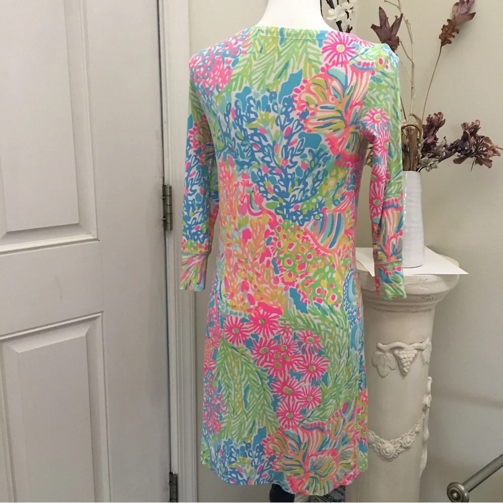 Lili Pulitzer xs long sleeve coral kelp sea neon fireworks stretch spandex dress - Picture 8 of 11